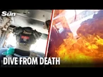 Moment Ukrainian soldiers ON FIRE dive from speeding Humvee after drone strike
