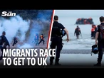 Migrants dodge tear gas in sprint across beach to reach boats bound for Britain