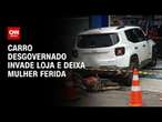 Carro desgovernado invade loja e deixa mulher ferida