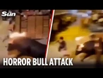 Horrifying moment bull with FLAMING horns gores man in front of screaming crowds