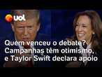 Trump x Kamala Harris: Campanhas saem otimistas após debate; Taylor Swift declara apoio à democrata