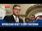 House Speaker Mike Johnson reacts to US government shutdown
