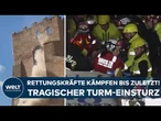 ROM: Tödlicher Turm-Einsturz! Rettungskräfte kämpfen verzweifelt um das Leben eines Verschütteten