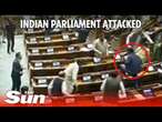 Moment two men open smoke canisters inside Indian parliament during 'major security breach'