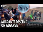 Moment migrants land on Algarve beach & are immediately DETAINED in stark contrast to UK
