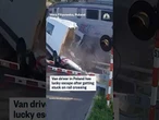 Van driver in Poland has lucky escape after getting stuck on rail crossing