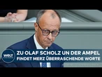 REGIERUNGSERKLÄRUNG IM BUNDESTAG: Mit Blick auf Olaf Scholz wir Kanzler Merz ungewöhnlich emotional