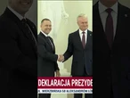 Prezydenci Litwy i Polski uścisnęli sobie dłonie - uścisk dłoni - prezydent Karol Nawrocki w Wilnie