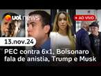 Escala 6x1, Trump anuncia cargo para Musk, delator do PCC, Bolsonaro fala de anistia e + | UOL News