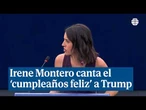 Irene Montero imita a Marilyn Monroe y canta el 'cumpleaños feliz' a Trump en el Parlamento Europeo