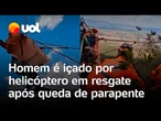 Homem cai de parapente durante voo e é içado por helicóptero na Grande BH; veja vídeo