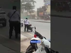 Terrifying moment metal sheet nearly smashes into man