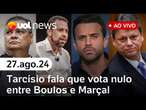 Marçal x Boulos: Tarcísio diz que voto nulo é bom caminho; hino em linguagem neutra l UOL News