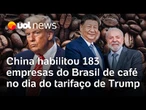 China aprova habilitação de 183 exportadoras brasileiras de café no dia do tarifaço de Trump