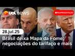 Trump define tarifa global; Brasil deixa mapa da fome; STF julga núcleo 3 do golpe; e + notícias
