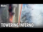 Terrifying moment huge fire rips through 67-storey Dubai Marina skyscraper forcing 4,000 to flee