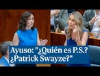 Rifirrafe entre el PSOE y Ayuso por la corrupción y el Papa: "¿Quién es P.S.? ¿Patrick Swayze?"
