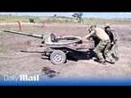 DIY artillery gun made from a BMP cannon used by Russian troops