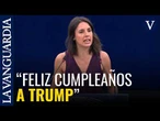 “Happy Birthday, Mr. Genocide”: la protesta de Irene Montero contra Trump y la UE en la Eurocámara