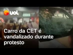 Manifestantes atacam e derrubam carro da CET durante protesto por morte em Paraisópolis; veja vídeo