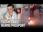 Moment British ‘traitor’ fighting for Putin in Ukraine shamelessly sets FIRE to his UK passport