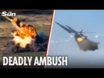 Ukrainian troops AMBUSH convoy as Russian tank EXPLODES in fireball
