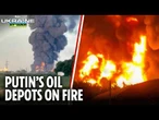 Ukrainian drone strikes turn TWO Russian oil plants into raging infernos with flames seen for miles