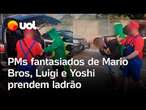 Policiais fantasiados de Mario Bros, Luigi e Yoshi prendem ladrão de celular em bloco de Carnaval