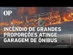 Incêndio de grandes proporções destrói 27 ônibus em garagem de Belo Horizonte