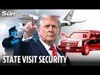 Inside Trump’s war-ready entourage as he lands in UK - Beast, Hawkeye ‘kill team’ & nuclear codes