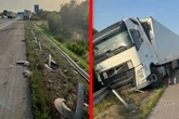 A2 teilweise gesperrt: Laster kracht in Leitplanke und verursacht heftigen Schaden