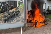 Feuer droht, auf Balkon überzugreifen: Motorroller geht vollkommen in Flammen auf
