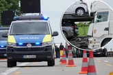 Lkw-Crash auf A4 bei Dresden: Autotransporter von Lastern eingeklemmt