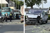 Opel-Fahrer übersieht Lkw, Transporter mit Kindern wird in den Gegenverkehr geschleudert