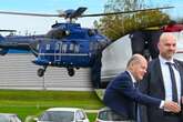 Olaf Scholz in Leipzig gelandet: Vom Heli in den Panzer-Mercedes