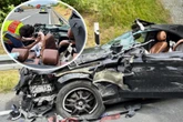 Schwerer Unfall auf A17: Mercedes-Fahrer schwer verletzt, C-Klasse bloß noch ein Wrack
