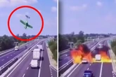 Riesiger Feuerball: Flugzeug stürzt auf Autobahn!