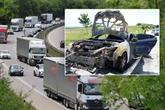 Stau auf A72 in Sachsen: Mazda fackelt komplett ab