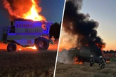 Feurige Ernte: Mähdrescher auf Acker abgefackelt