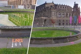 Dresdner Brunnen leuchtet plötzlich giftig-grün: Wer steckt dahinter?