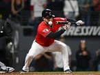 Guardians’ Fry hit in face by pitch during bunt attempt, carted off field