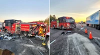 2 firefighters injured after tractor trailer crashed into fire truck on Highway 401