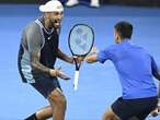 All smiles as Novak Djokovic and Nick Kyrgios treat crowd to flashy shots in doubles win