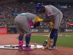 Watch: Mets' Francisco Alvarez hit by teammate’s swing while warming up against Blue Jays