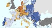 Este mapa muestra las horas de trabajo a la semana de los países de Europa. La península ibérica no sale bien parada