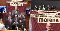 ¡Se prendió el Senado! PRI despliega pancarta del ‘Cártel de Morena’ y acusa a AMLO de narcogobierno