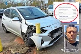 Driver who crashed into bollard given £100 parking fine while waiting for help