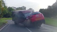 Shock moment Ford Transit ploughs head-first into TWO cars while going wrong way