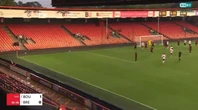 Awkward moment Brentford star falls over advertising hoardings