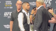 Watch Topuria and Oliveira have heated conversation during UFC 317 face off